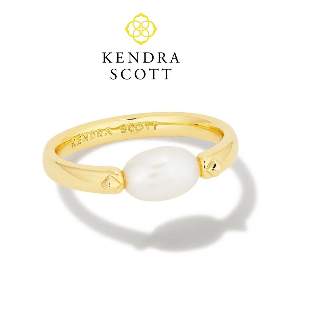 Kendra Scott Leighton Pearl Gold Band Ring Size 6